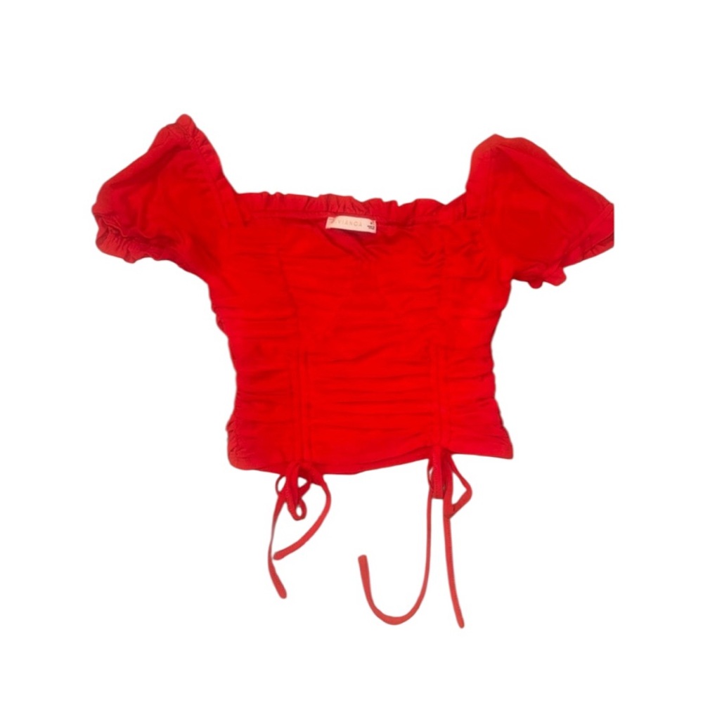 O. Vianca Red Ruched Drawstring Crop Top M